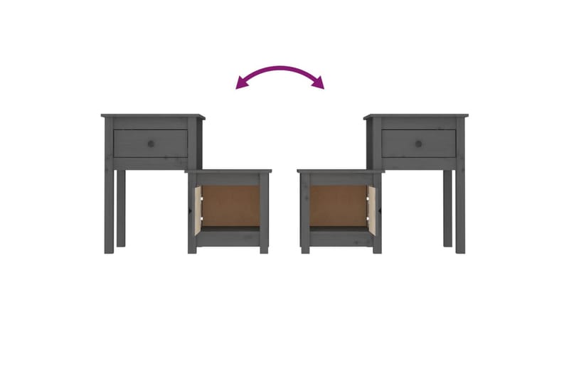 beBasic Sängbord 2 st grå 79,5x38x65,5 cm massiv furu - Möbler - Sovrum - Sängbord