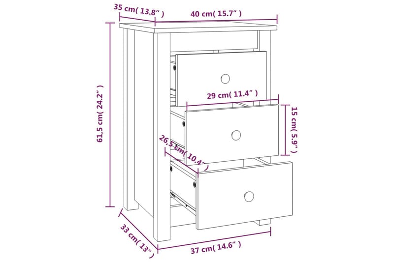 beBasic Sängbord 2 st svart 40x35x61,5 cm massiv furu - Möbler - Sovrum - Sängbord