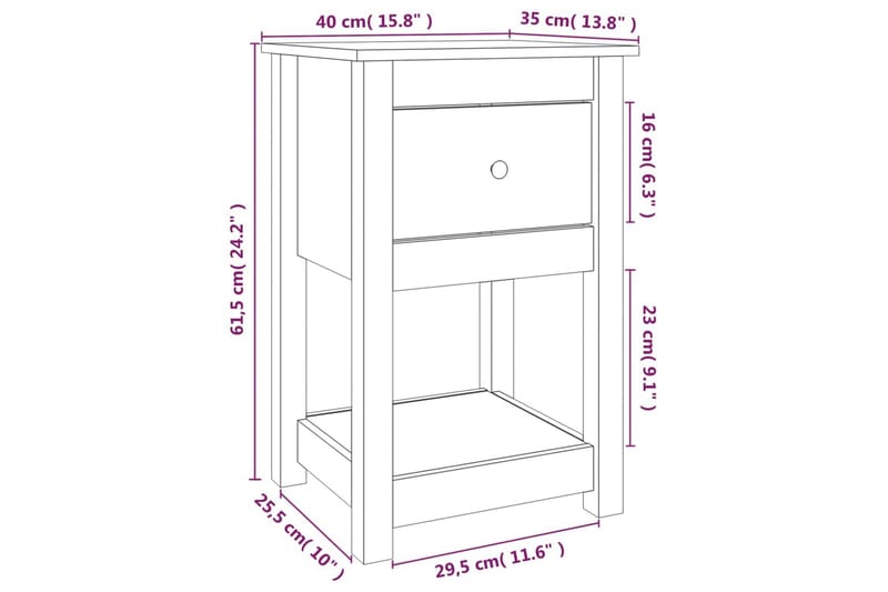 beBasic Sängbord 2 st svart 40x35x61,5 cm massiv furu - Möbler - Sovrum - Sängbord