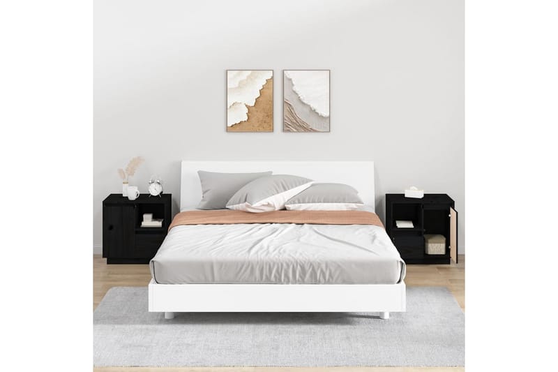 beBasic Sängbord 2 st svart 50x34x50 cm massivt furuträ - Möbler - Sovrum - Sängbord