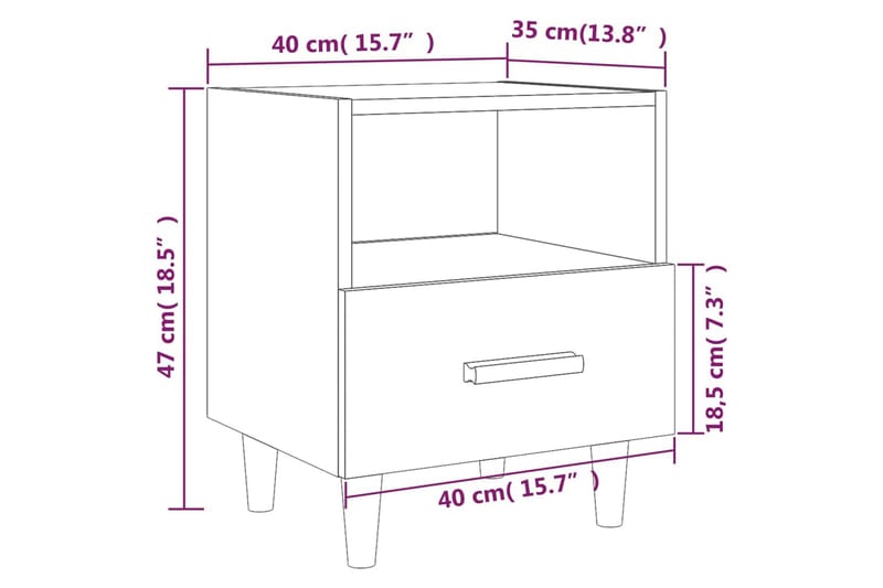 beBasic Sängbord 2 st vit högglans 40x35x47 cm - Möbler - Sovrum - Sängbord