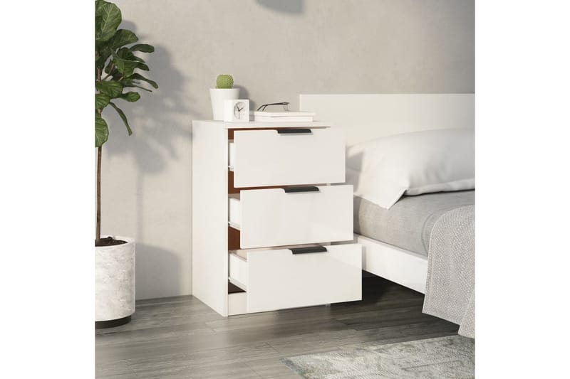 beBasic Sängbord 2 st vit högglans 40x36x65 cm - Sängbord - Bord