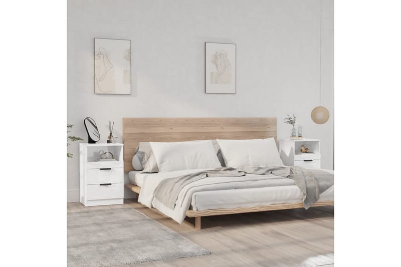 beBasic Sängbord 2 st vit högglans konstruerat trä - Sängbord - Bord