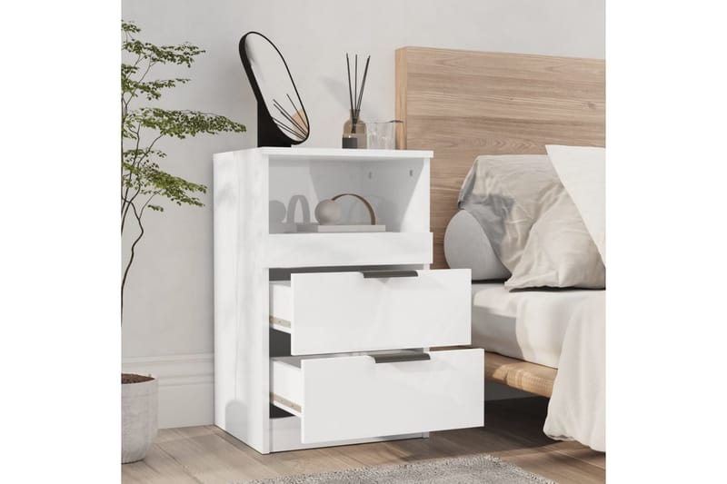 beBasic Sängbord 2 st vit högglans konstruerat trä - Sängbord - Bord