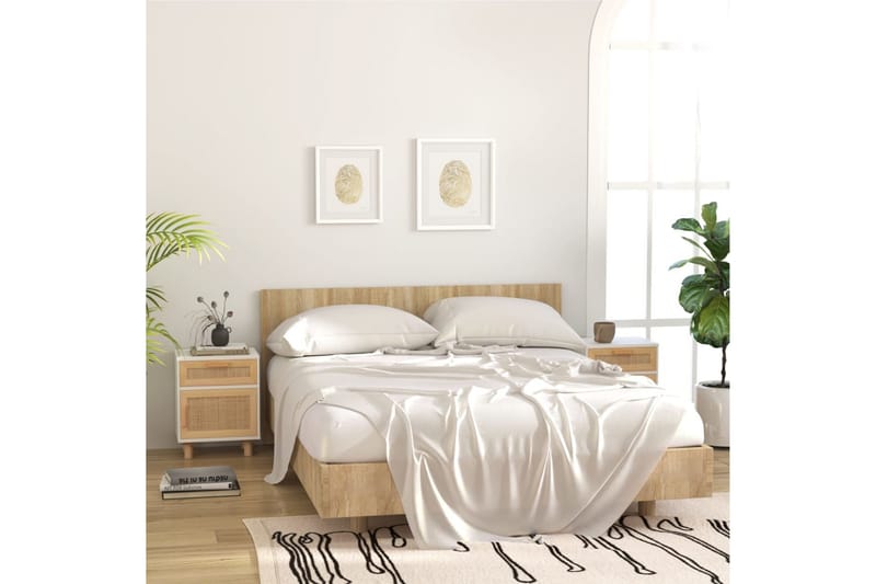 beBasic Sängbord 2 st vit massiv furu och naturlig rotting - Sängbord - Bord