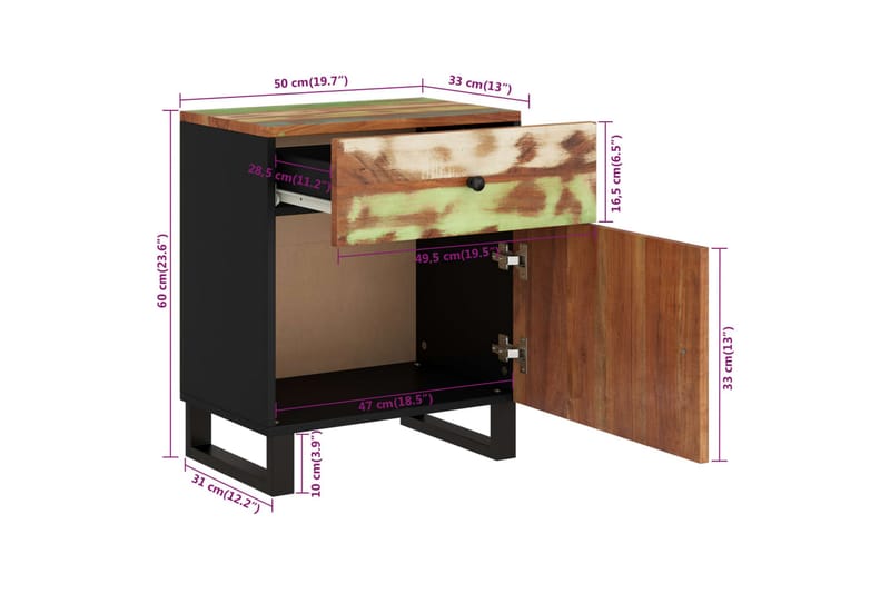 beBasic Sängbord 50x33x60 cm massivt återvunnet och konstruerat trä - Möbler - Sovrum - Sängbord