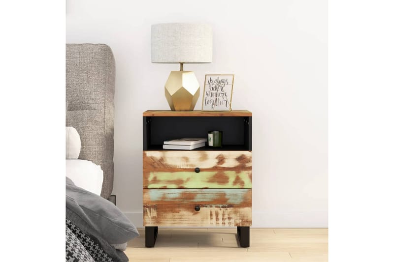 beBasic Sängbord 50x33x62 cm massivt återvunnet och konstruerat trä - Möbler - Sovrum - Sängbord