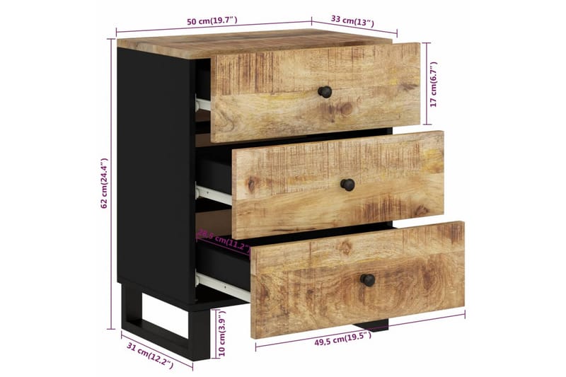beBasic Sängbord 50x33x62 cm massivt mangoträ och konstruerat trä - Möbler - Sovrum - Sängbord