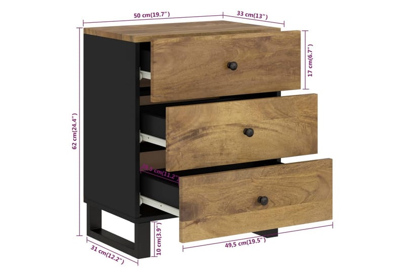 beBasic Sängbord 50x33x62 cm massivt mangoträ och konstruerat trä - Möbler - Sovrum - Sängbord