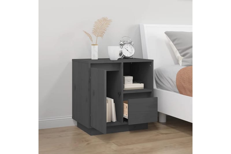 beBasic Sängbord grå 50x34x50cm massiv furu - Möbler - Sovrum - Sängbord