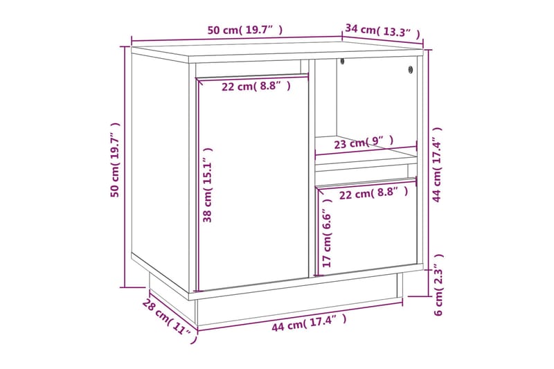 beBasic Sängbord grå 50x34x50cm massiv furu - Möbler - Sovrum - Sängbord