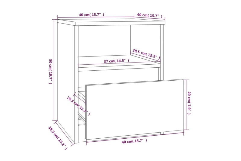 beBasic Sängbord grå sonoma 40x40x50 cm konstruerat trä - Möbler - Sovrum - Sängbord
