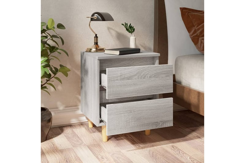 beBasic Sängbord med massiva furuben 2 st grå sonoma 40x35x50 cm - Möbler - Sovrum - Sängbord