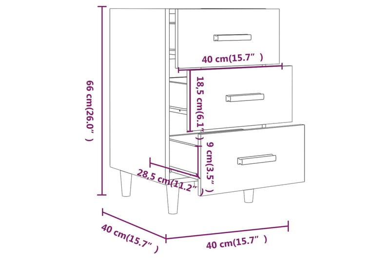 beBasic Sängbord svart 40x40x66 konstruerat trä - Möbler - Sovrum - Sängbord