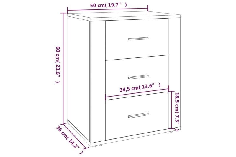 beBasic Sängbord svart 50x36x60 cm konstruerat trä - Möbler - Sovrum - Sängbord