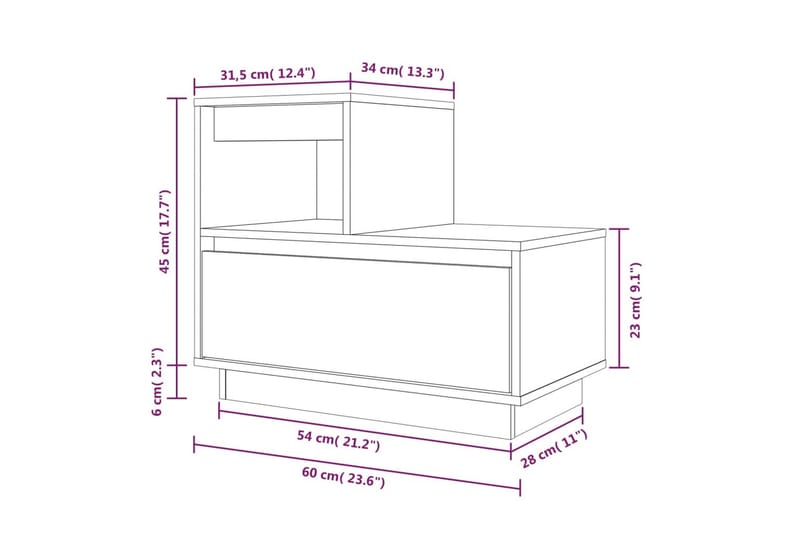 beBasic Sängbord svart 60x34x51 cm massiv furu - Sängbord - Bord