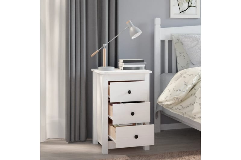 beBasic Sängbord vit 40x35x61,5 cm massiv furu - Möbler - Sovrum - Sängbord