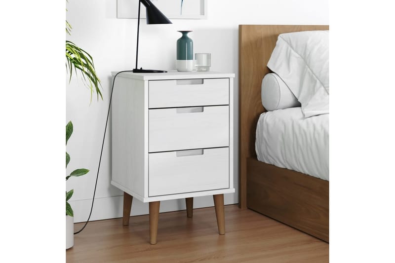beBasic Sängbord vit 40x35x65 cm massiv furu - Möbler - Sovrum - Sängbord