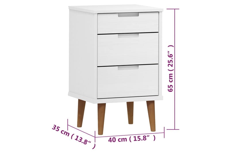 beBasic Sängbord vit 40x35x65 cm massiv furu - Möbler - Sovrum - Sängbord