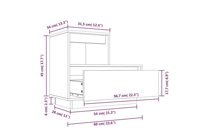 beBasic Sängbord vit 60x34x51 cm massiv furu - Möbler - Sovrum - Sängbord