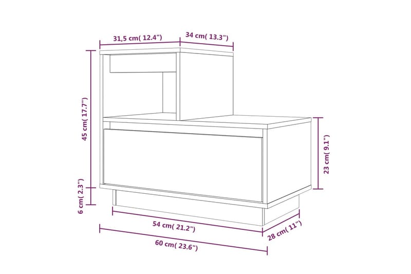 beBasic Sängbord vit 60x34x51 cm massiv furu - Möbler - Sovrum - Sängbord