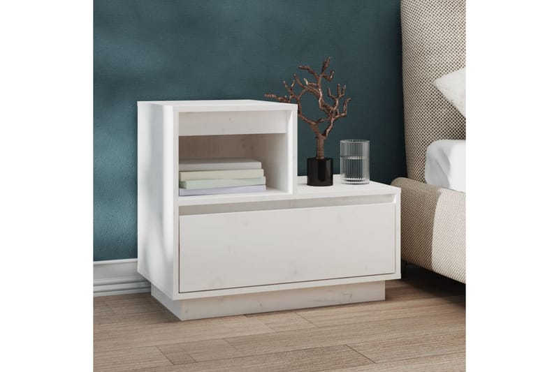 beBasic Sängbord vit 60x34x51 cm massiv furu - Möbler - Sovrum - Sängbord