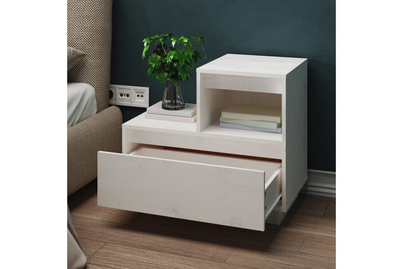 beBasic Sängbord vit 60x34x51 cm massiv furu - Möbler - Sovrum - Sängbord