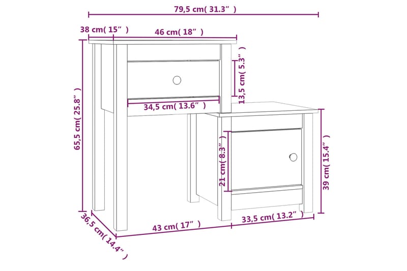 beBasic Sängbord vit 79,5x38x65,5 cm massiv furu - Sängbord - Bord