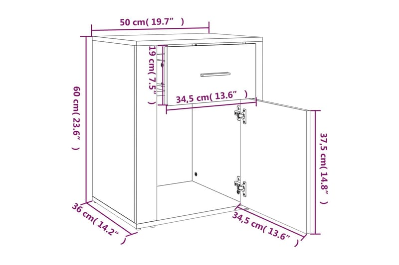 beBasic Sängbord vit högglans 50x36x60 cm konstruerat trä - Möbler - Sovrum - Sängbord
