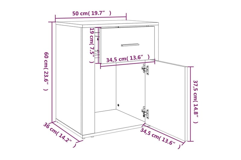 beBasic Sängbord vit högglans 50x36x60 cm konstruerat trä - Sängbord - Bord