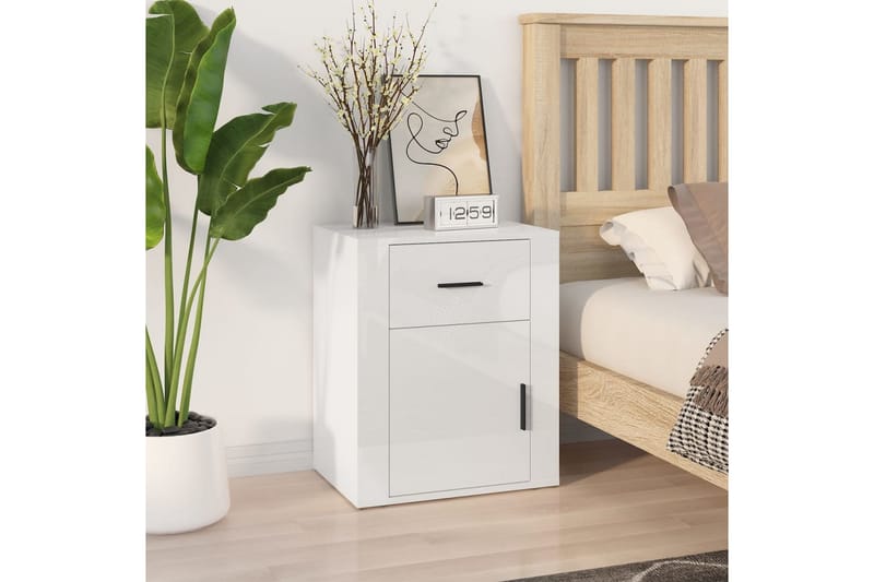 beBasic Sängbord vit högglans 50x36x60 cm konstruerat trä - Möbler - Sovrum - Sängbord