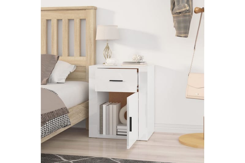 beBasic Sängbord vit högglans 50x36x60 cm konstruerat trä - Möbler - Sovrum - Sängbord