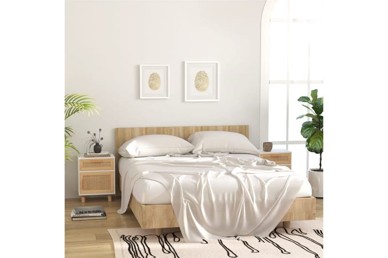 beBasic Sängbord vit massiv furu och naturlig rotting - Sängbord - Bord