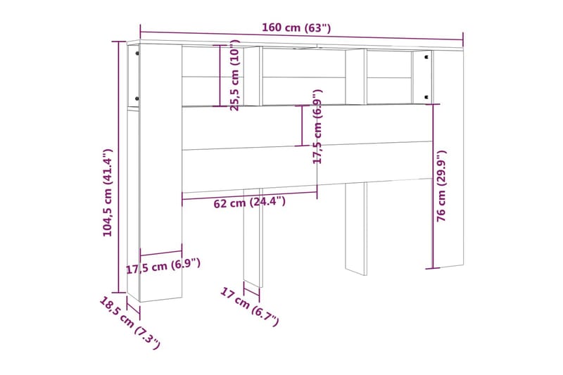 beBasic Sänggavel med förvaring betonggrå 160x18,5x104,5 cm - Sänggavlar