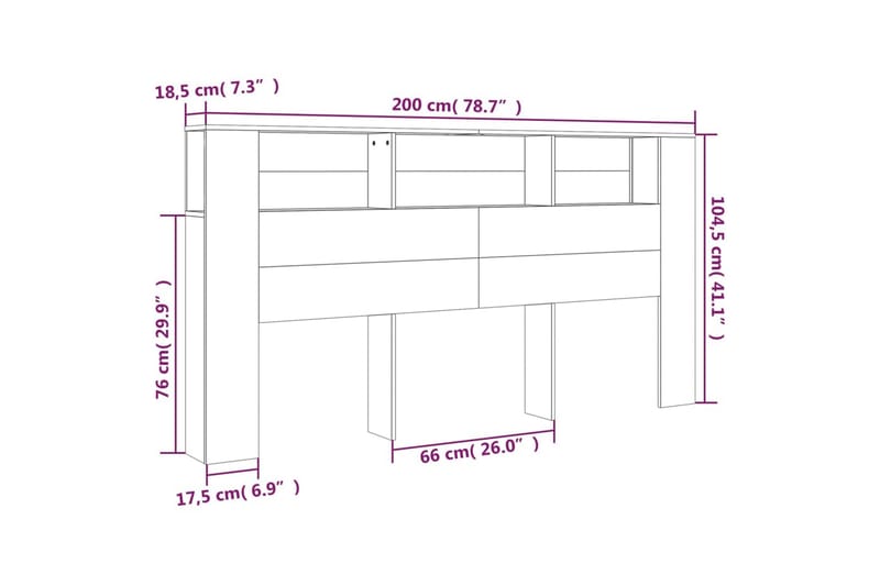 beBasic Sänggavel med förvaring betonggrå 200x18,5x104,5 cm - Sänggavlar