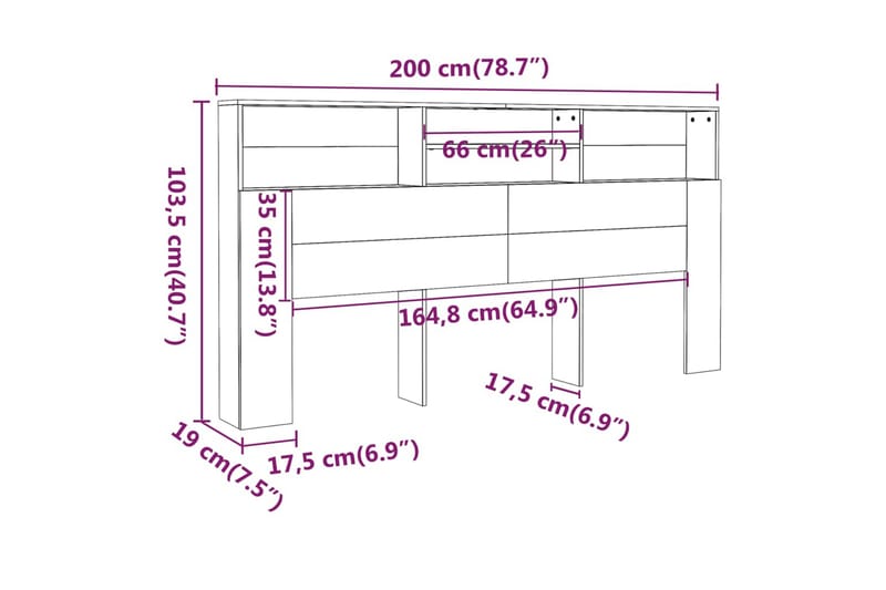 beBasic Sänggavel med förvaring betonggrå 200x19x103,5 cm - Sänggavlar