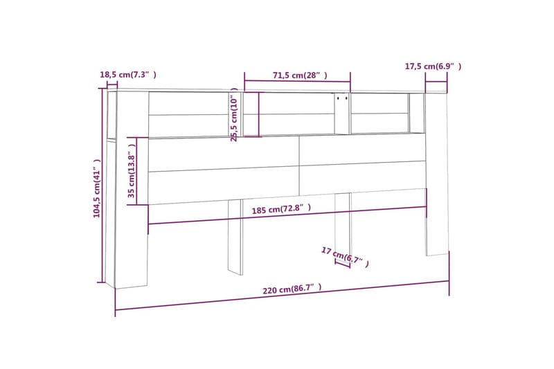 beBasic Sänggavel med förvaring betonggrå 220x18,5x104,5 cm - Sänggavlar