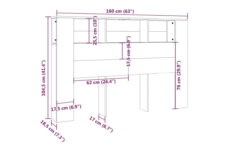 beBasic Sänggavel med förvaring brun ek 160x18,5x104,5 cm - Möbler - Sovrum - Sänggavlar