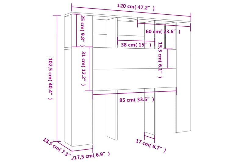 beBasic Sänggavel med förvaring grå sonoma 120x18,5x104,5 cm - Möbler - Sovrum - Sänggavlar