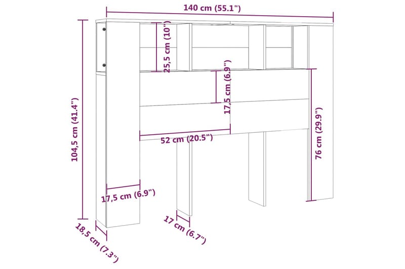 beBasic Sänggavel med förvaring grå sonoma 140x18,5x104,5 cm - Möbler - Sovrum - Sänggavlar