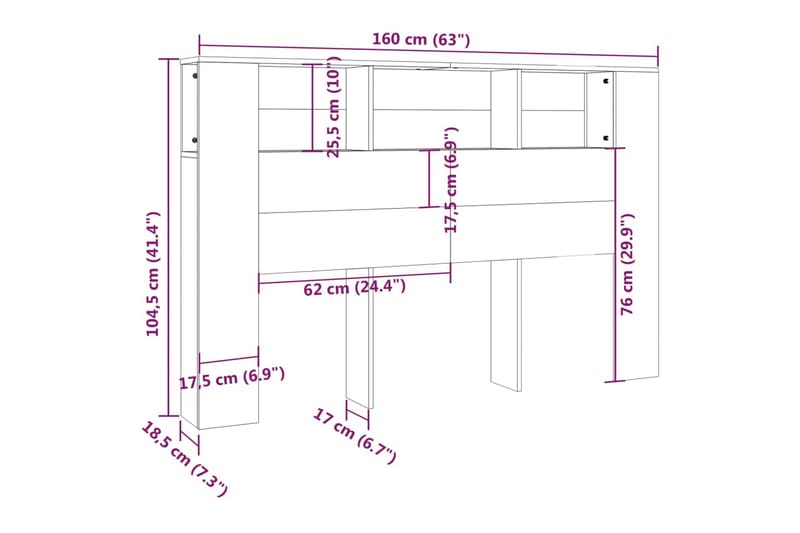 beBasic Sänggavel med förvaring grå sonoma 160x18,5x104,5 cm - Möbler - Sovrum - Sänggavlar