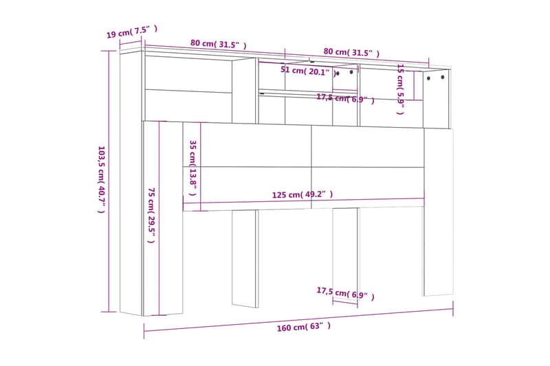 beBasic Sänggavel med förvaring grå sonoma 160x19x103,5 cm - Möbler - Sovrum - Sänggavlar