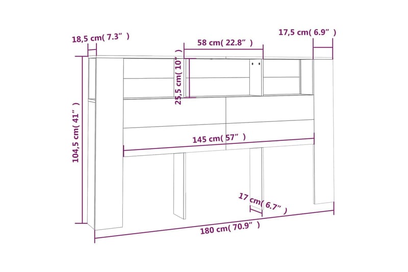 beBasic Sänggavel med förvaring grå sonoma 180x18,5x104,5 cm - Möbler - Sovrum - Sänggavlar