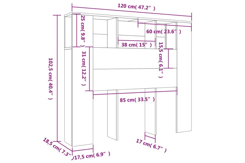 beBasic Sänggavel med förvaring sonoma-ek 120x18,5x104,5 cm - Sänggavlar