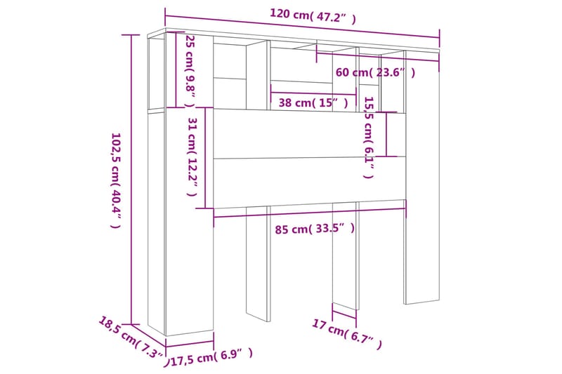 beBasic Sänggavel med förvaring svart 120x18,5x104,5 cm - Möbler - Sovrum - Sänggavlar
