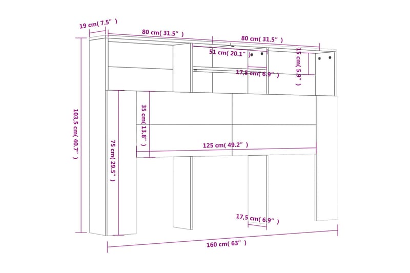 beBasic Sänggavel med förvaring svart 160x19x103,5 cm - Möbler - Sovrum - Sänggavlar
