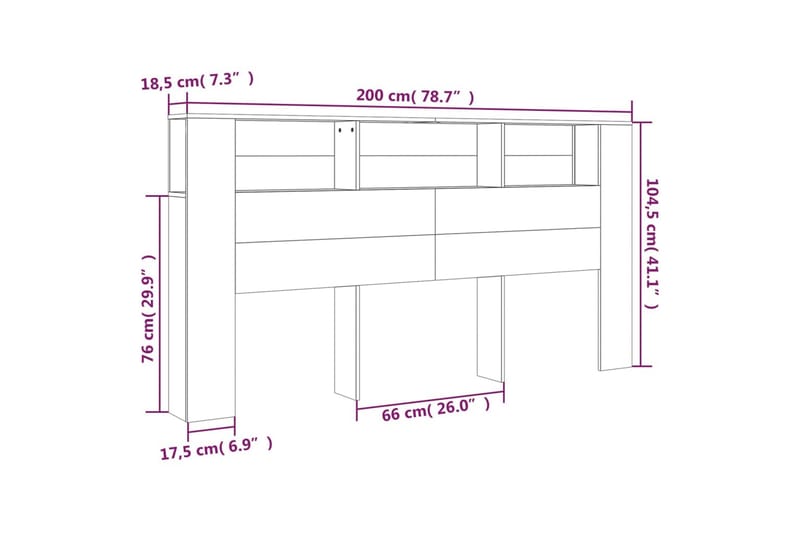 beBasic Sänggavel med förvaring svart 200x18,5x104,5 cm - Möbler - Sovrum - Sänggavlar