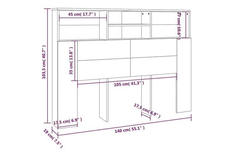 beBasic Sänggavel med förvaring vit 140x19x103,5 cm - Sänggavlar