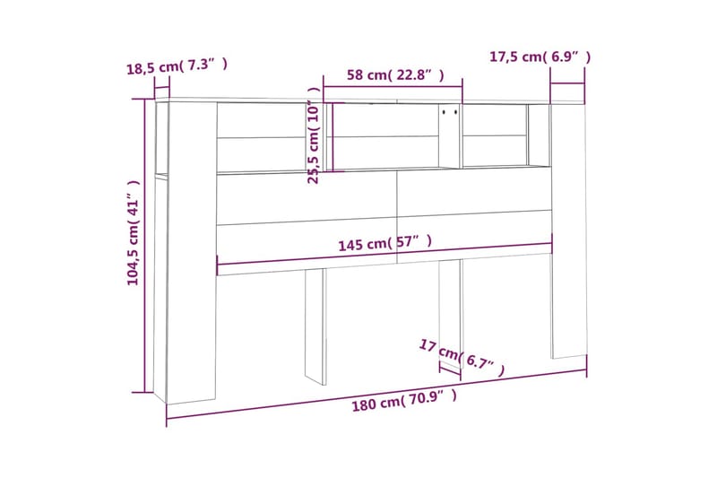 beBasic Sänggavel med förvaring vit 180x18,5x104,5 cm - Möbler - Sovrum - Sänggavlar