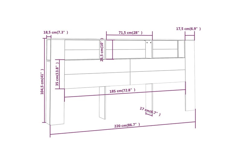 beBasic Sänggavel med förvaring vit högglans 220x18,5x104,5 cm - Sänggavlar